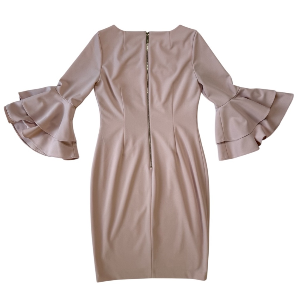 Calvin Klein Dress Ruffle DBL Bell Sleeve Sheath Event Career Chic Light Pink 6 - Picture 6 of 14